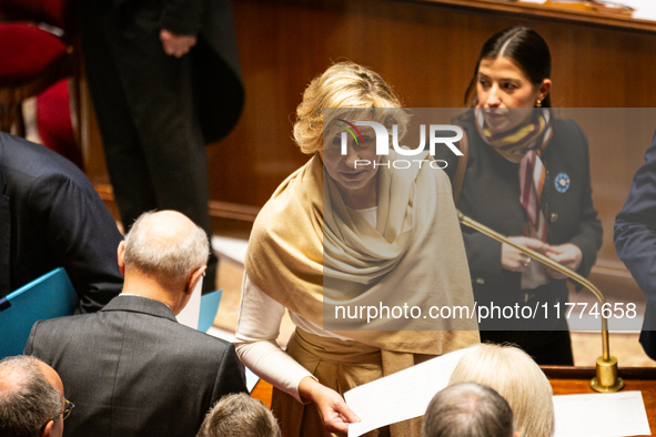 Nathalie Delattre, Minister attached to the Prime Minister responsible for Relations with Parliament, is seen during the questions to the go...