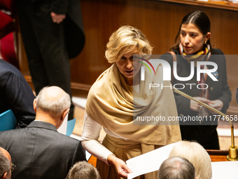 Nathalie Delattre, Minister attached to the Prime Minister responsible for Relations with Parliament, is seen during the questions to the go...