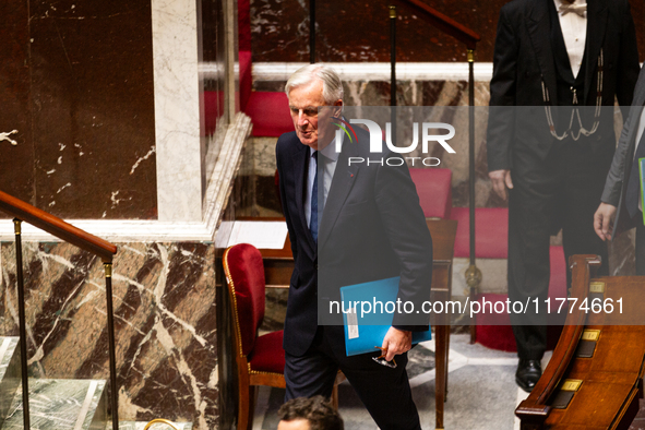 Michel Barnier, the French Prime Minister, attends the public session of questions to the French government at the National Assembly in Pari...