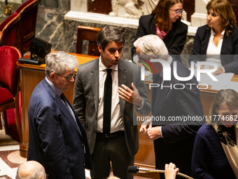 In Paris, France, on December 11, 2024, Patrick Hetzel, Minister of Higher Education and Research, Gabriel Attal, former Prime Minister, dep...