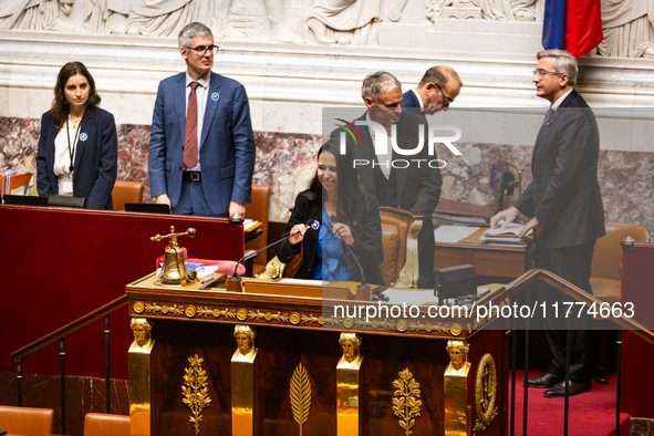 Naima Moutchou, deputy of the Horizons group and vice-president of the National Assembly, is seen during the questions to the French governm...