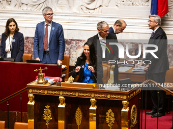 Naima Moutchou, deputy of the Horizons group and vice-president of the National Assembly, is seen during the questions to the French governm...