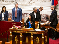 Naima Moutchou, deputy of the Horizons group and vice-president of the National Assembly, is seen during the questions to the French governm...