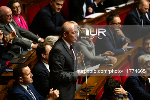 Laurent Marcangeli, President of the Horizons et Independants group, speaks during the questions to the French government at the National As...