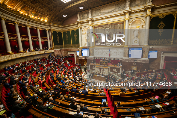 A general view of the National Assembly during the session of questions to the government in Paris, France, on November 12, 2024. 