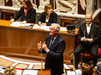 Michel Barnier, the French Prime Minister, speaks at the public session of questions to the French government at the National Assembly in Pa...