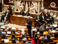 Michel Barnier, the French Prime Minister, speaks at the public session of questions to the French government at the National Assembly in Pa...