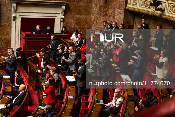 Mps deputies of the left-wing parliamentary group La France Insoumise - Nouveau Front Populaire are seen during the session of questions to...