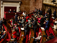 Mps deputies of the left-wing parliamentary group La France Insoumise - Nouveau Front Populaire are seen during the session of questions to...