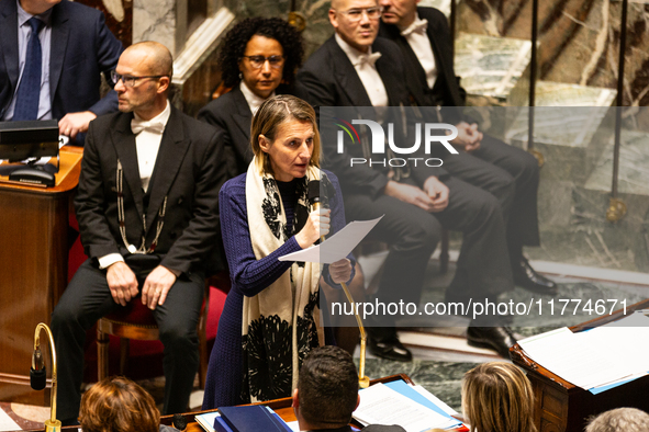 Astrid Panosyan Bouvet, French Minister of Labor and Employment, speaks during the session of questions to the French government at the Nati...