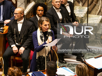 Astrid Panosyan Bouvet, French Minister of Labor and Employment, speaks during the session of questions to the French government at the Nati...