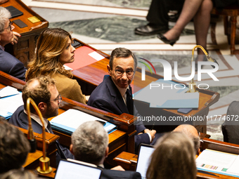 Bruno Retailleau, the French Minister of the Interior, is seen at the public session of questions to the French government at the National A...