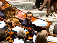 Bruno Retailleau, the French Minister of the Interior, is seen at the public session of questions to the French government at the National A...