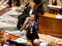 Bruno Retailleau, the French Minister of the Interior, speaks at the public session of questions to the French government at the National As...