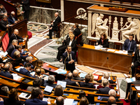 Bruno Retailleau, the French Minister of the Interior, speaks at the public session of questions to the French government at the National As...