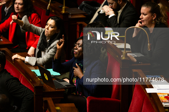 Daniele Obono, deputy of La France Insoumise - Nouveau Front Populaire group, is seen during the questions to the French government at the N...