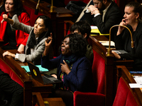 Daniele Obono, deputy of La France Insoumise - Nouveau Front Populaire group, is seen during the questions to the French government at the N...