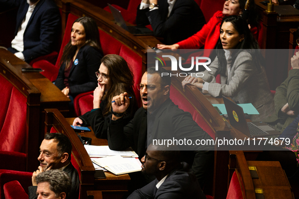 In Paris, France, on December 11, 2024, Sebastien Delogu, deputy of the group La France Insoumise - Nouveau Front Populaire, screams at Auro...