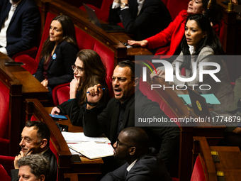 In Paris, France, on December 11, 2024, Sebastien Delogu, deputy of the group La France Insoumise - Nouveau Front Populaire, screams at Auro...