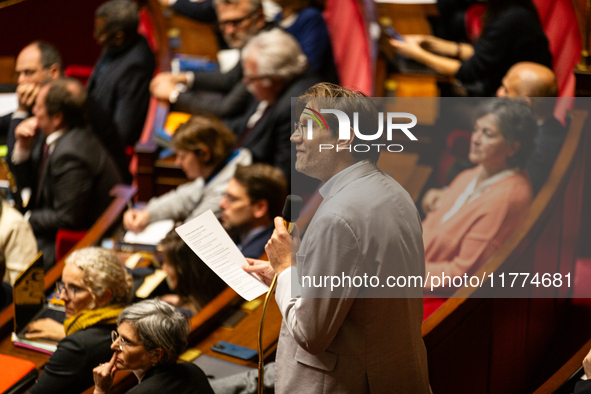 Hendrik Davi, deputy of the Ecologistes et Social group, speaks during the questions to the French government at the National Assembly in Pa...