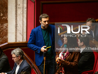 Thomas Portes, deputy of the group La France Insoumise - Nouveau Front Populaire group, is seen during the session of questions to the Frenc...