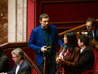 Thomas Portes, deputy of the group La France Insoumise - Nouveau Front Populaire group, is seen during the session of questions to the Frenc...