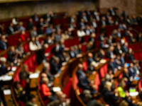 In Paris, France, on November 12, 2024, an illustration photo shows an unfocused general view at the National Assembly during the session of...