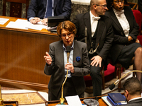 Annie Genevard, the French Minister of Agriculture, Food Sovereignty, and Forestry, speaks at the public session of questions to the French...