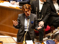 Annie Genevard, the French Minister of Agriculture, Food Sovereignty, and Forestry, speaks at the public session of questions to the French...