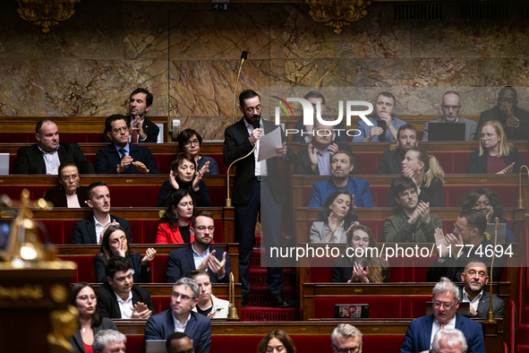 David Guiraud, MP deputy of the La France Insoumise group, speaks during the questions to the French government at the National Assembly in...