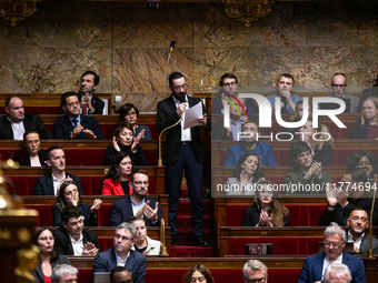 David Guiraud, MP deputy of the La France Insoumise group, speaks during the questions to the French government at the National Assembly in...