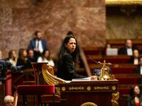 Naima Moutchou, deputy of the Horizons group and vice-president of the National Assembly, is seen during the questions to the French governm...