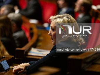 Marine Le Pen, president of the Rassemblement National, RN, formerly known as the Front National, is seen during the questions to the French...