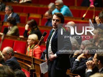 Bartolome Lenoir, deputy of the UDR group, prepares to speak during the session of questions to the French government at the National Assemb...