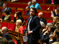 Bartolome Lenoir, deputy of the UDR group, prepares to speak during the session of questions to the French government at the National Assemb...