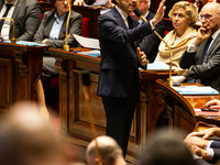 Bruno Retailleau, the French Minister of the Interior, speaks at the public session of questions to the French government at the National As...