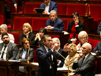 Bruno Retailleau, the French Minister of the Interior, speaks at the public session of questions to the French government at the National As...