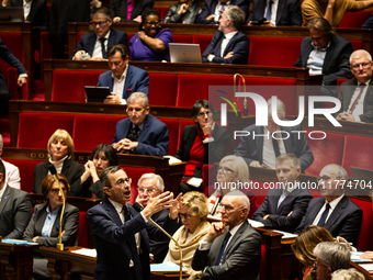 Bruno Retailleau, the French Minister of the Interior, speaks at the public session of questions to the French government at the National As...