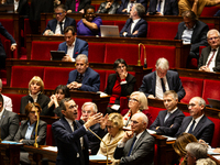 Bruno Retailleau, the French Minister of the Interior, speaks at the public session of questions to the French government at the National As...