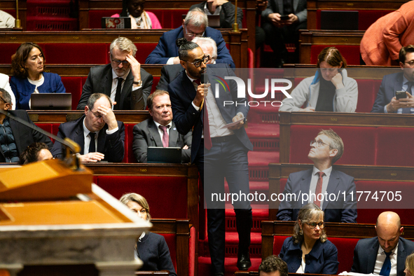 Frederic Maillot, deputy of the Gauche democrate et republicaine group, speaks during the session of questions to the French government at t...