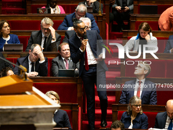 Frederic Maillot, deputy of the Gauche democrate et republicaine group, speaks during the session of questions to the French government at t...