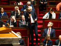 Frederic Maillot, deputy of the Gauche democrate et republicaine group, speaks during the session of questions to the French government at t...