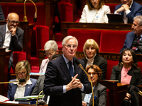 Michel Barnier, the French Prime Minister, speaks at the public session of questions to the French government at the National Assembly in Pa...