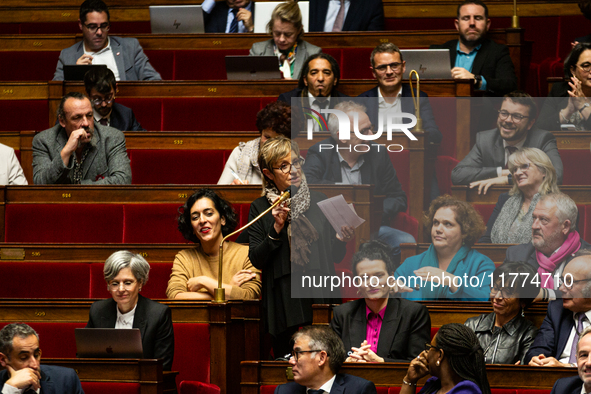 Pascale Got, deputy of the Socialistes et Apparentes group, speaks during the session of questions to the French government at the National...