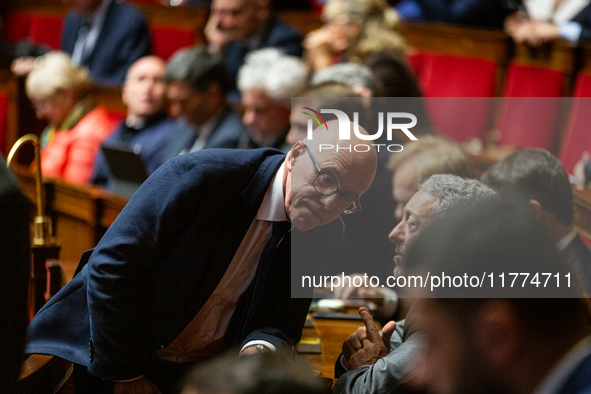 Eric Ciotti, president and deputy of the right-wing UDR group, French Union of Democrats for the Republic, is seen during the session of que...