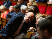 Eric Ciotti, president and deputy of the right-wing UDR group, French Union of Democrats for the Republic, is seen during the session of que...