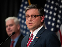 House Speaker Mike Johnson (R-LA) speaks at a press conference with House Republican leaders following caucus elections on Capitol Hill in W...