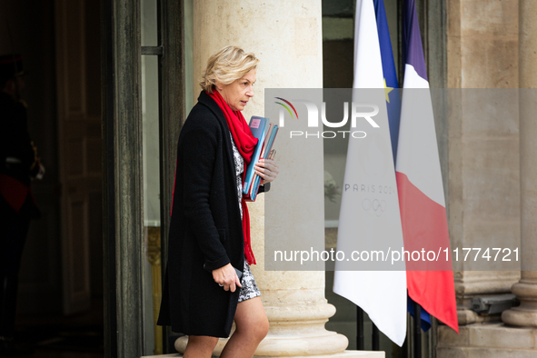 Nathalie Delattre, Minister attached to the Prime Minister, responsible for Relations with Parliament, is seen at the end of the council of...