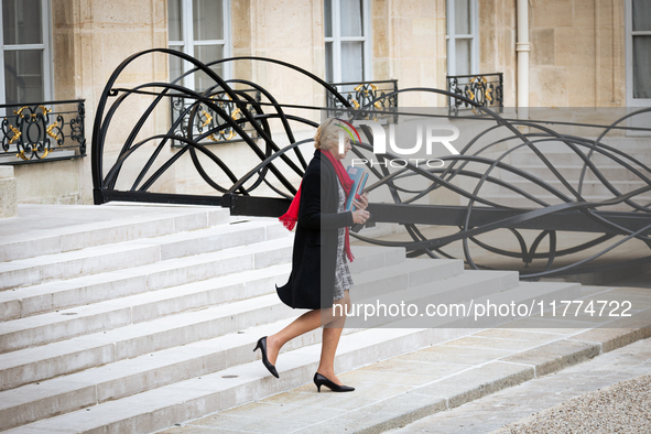 Nathalie Delattre, Minister attached to the Prime Minister, responsible for Relations with Parliament, is seen at the end of the council of...