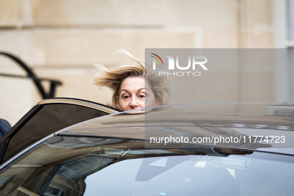 Nathalie Delattre, Minister attached to the Prime Minister, responsible for Relations with Parliament, is seen at the end of the council of...